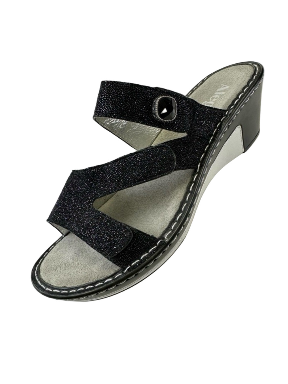 Alegria Black Glitter Platform Wedge Sandals Glitterati Size 41 womens sparkle